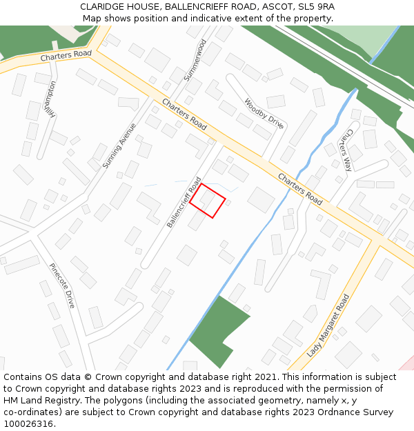 CLARIDGE HOUSE, BALLENCRIEFF ROAD, ASCOT, SL5 9RA: Location map and indicative extent of plot