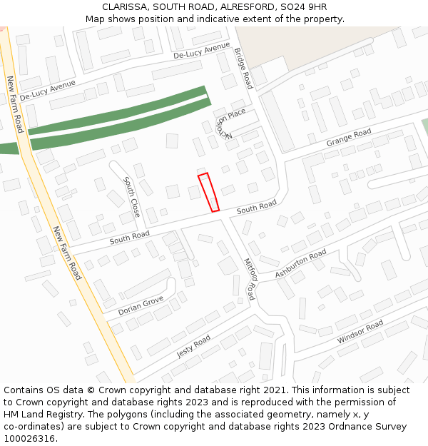 CLARISSA, SOUTH ROAD, ALRESFORD, SO24 9HR: Location map and indicative extent of plot