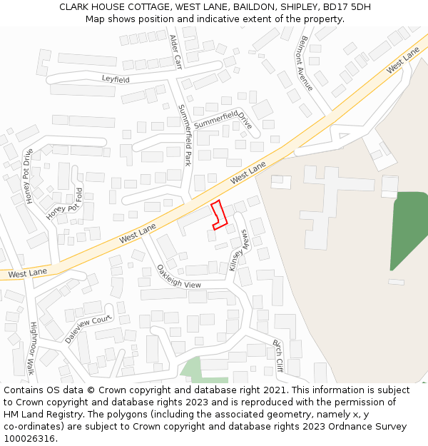 CLARK HOUSE COTTAGE, WEST LANE, BAILDON, SHIPLEY, BD17 5DH: Location map and indicative extent of plot