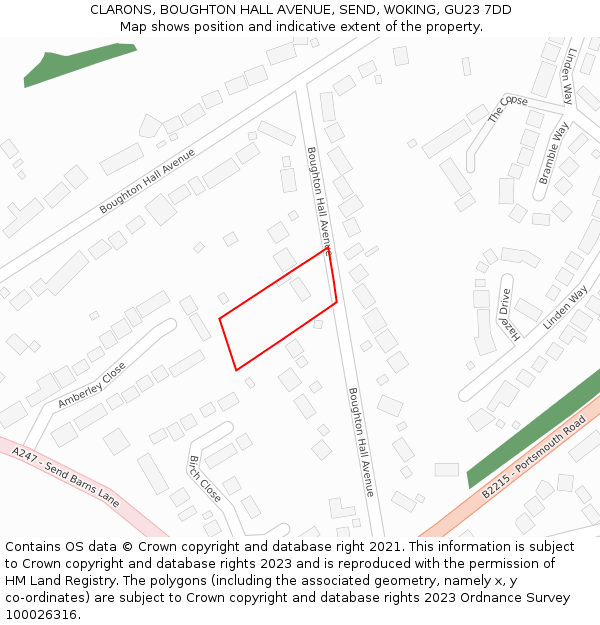 CLARONS, BOUGHTON HALL AVENUE, SEND, WOKING, GU23 7DD: Location map and indicative extent of plot