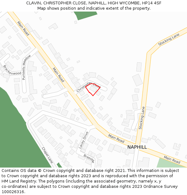 CLAVIN, CHRISTOPHER CLOSE, NAPHILL, HIGH WYCOMBE, HP14 4SF: Location map and indicative extent of plot