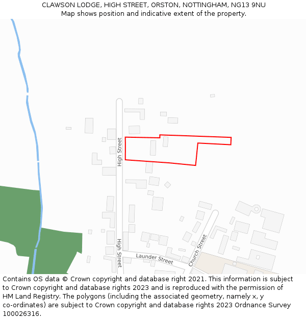 CLAWSON LODGE, HIGH STREET, ORSTON, NOTTINGHAM, NG13 9NU: Location map and indicative extent of plot