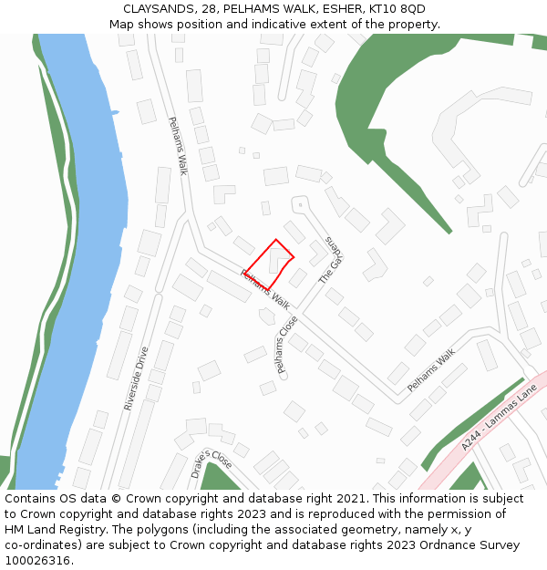 CLAYSANDS, 28, PELHAMS WALK, ESHER, KT10 8QD: Location map and indicative extent of plot