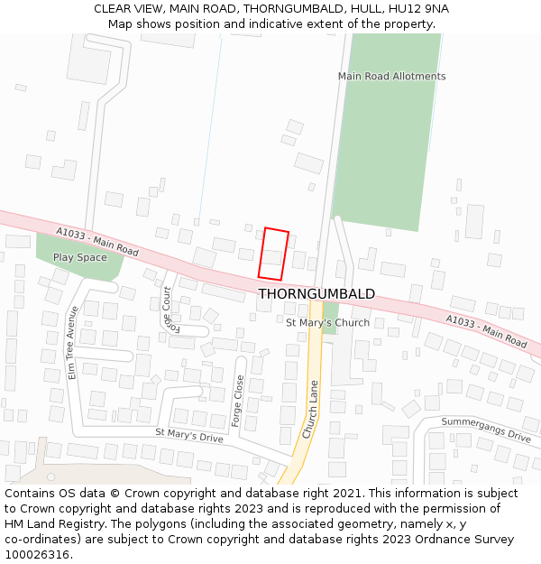 CLEAR VIEW, MAIN ROAD, THORNGUMBALD, HULL, HU12 9NA: Location map and indicative extent of plot
