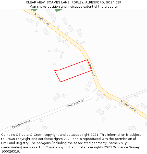 CLEAR VIEW, SOAMES LANE, ROPLEY, ALRESFORD, SO24 0ER: Location map and indicative extent of plot