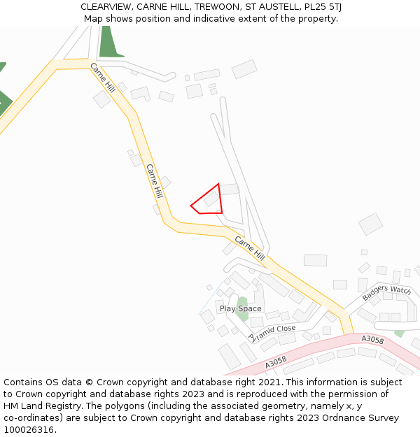 CLEARVIEW, CARNE HILL, TREWOON, ST AUSTELL, PL25 5TJ: Location map and indicative extent of plot