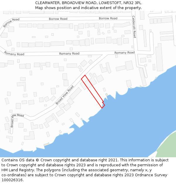 CLEARWATER, BROADVIEW ROAD, LOWESTOFT, NR32 3PL: Location map and indicative extent of plot