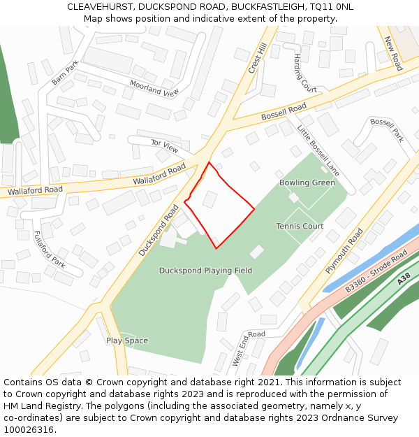 CLEAVEHURST, DUCKSPOND ROAD, BUCKFASTLEIGH, TQ11 0NL: Location map and indicative extent of plot