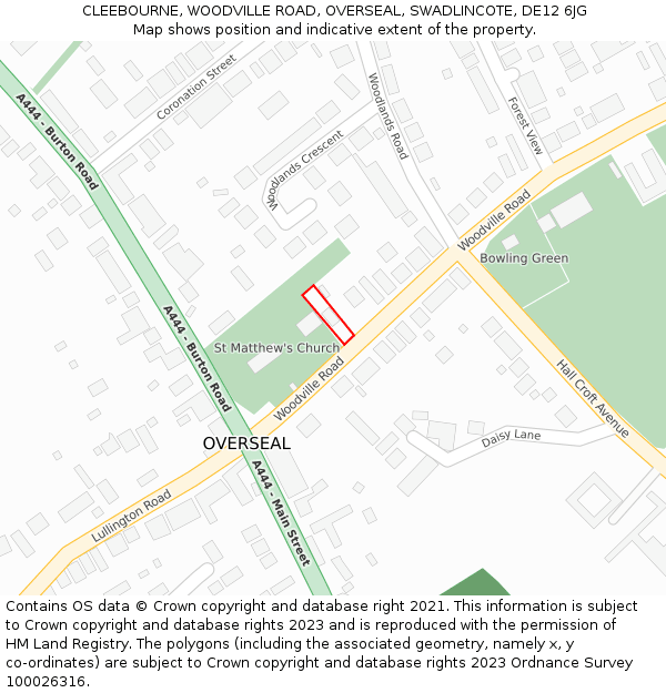 CLEEBOURNE, WOODVILLE ROAD, OVERSEAL, SWADLINCOTE, DE12 6JG: Location map and indicative extent of plot