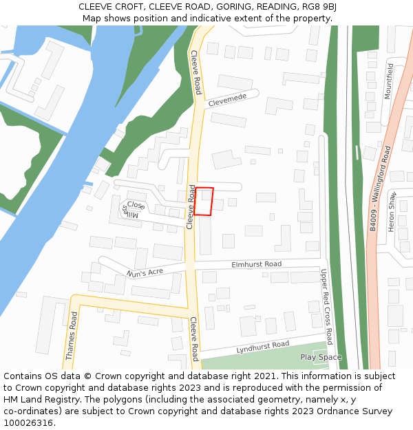 CLEEVE CROFT, CLEEVE ROAD, GORING, READING, RG8 9BJ: Location map and indicative extent of plot