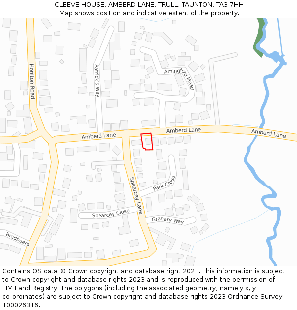 CLEEVE HOUSE, AMBERD LANE, TRULL, TAUNTON, TA3 7HH: Location map and indicative extent of plot