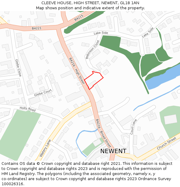 CLEEVE HOUSE, HIGH STREET, NEWENT, GL18 1AN: Location map and indicative extent of plot