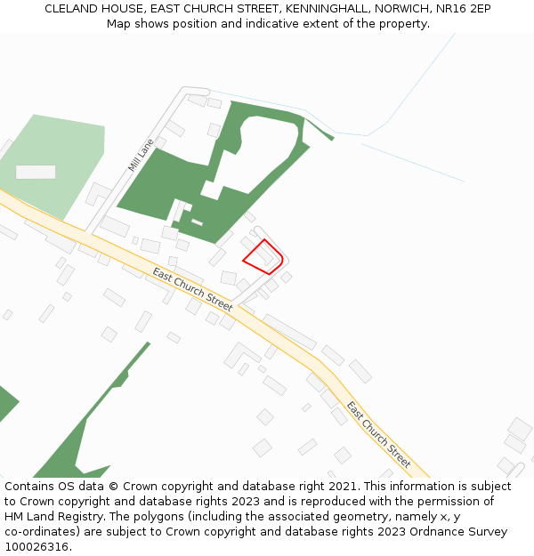 CLELAND HOUSE, EAST CHURCH STREET, KENNINGHALL, NORWICH, NR16 2EP: Location map and indicative extent of plot