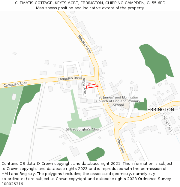 CLEMATIS COTTAGE, KEYTS ACRE, EBRINGTON, CHIPPING CAMPDEN, GL55 6PD: Location map and indicative extent of plot