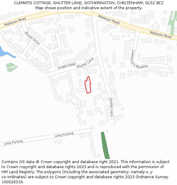 CLEMATIS COTTAGE, SHUTTER LANE, GOTHERINGTON, CHELTENHAM, GL52 9EZ: Location map and indicative extent of plot