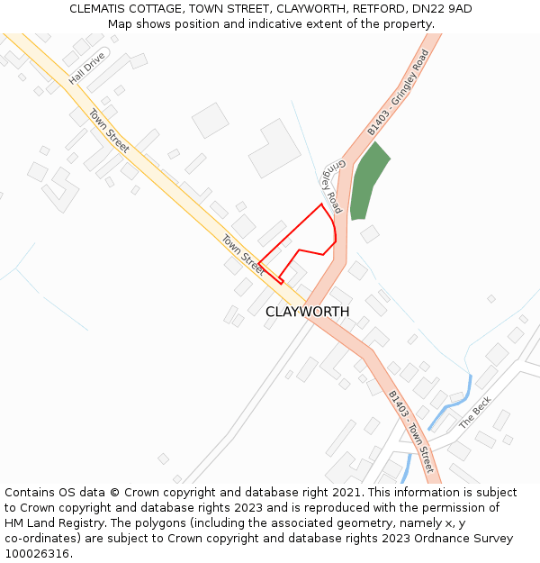 CLEMATIS COTTAGE, TOWN STREET, CLAYWORTH, RETFORD, DN22 9AD: Location map and indicative extent of plot