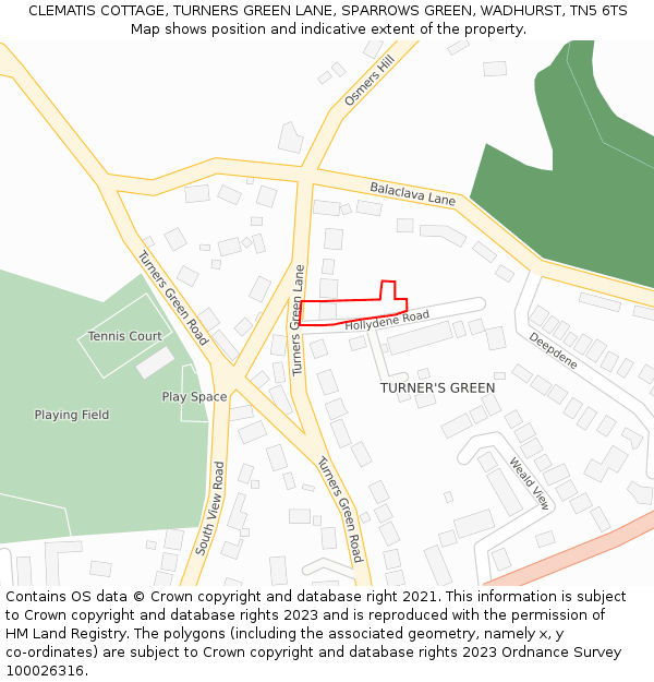 CLEMATIS COTTAGE, TURNERS GREEN LANE, SPARROWS GREEN, WADHURST, TN5 6TS: Location map and indicative extent of plot