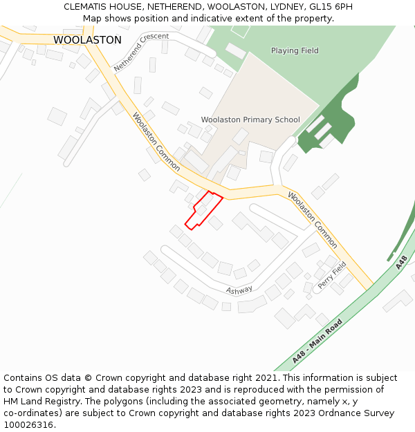 CLEMATIS HOUSE, NETHEREND, WOOLASTON, LYDNEY, GL15 6PH: Location map and indicative extent of plot