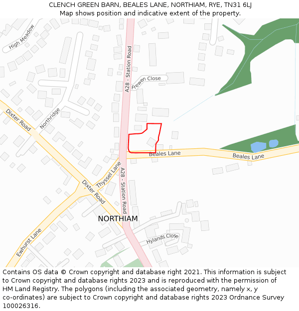 CLENCH GREEN BARN, BEALES LANE, NORTHIAM, RYE, TN31 6LJ: Location map and indicative extent of plot