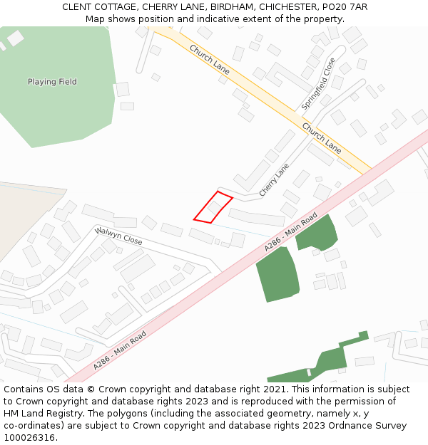 CLENT COTTAGE, CHERRY LANE, BIRDHAM, CHICHESTER, PO20 7AR: Location map and indicative extent of plot