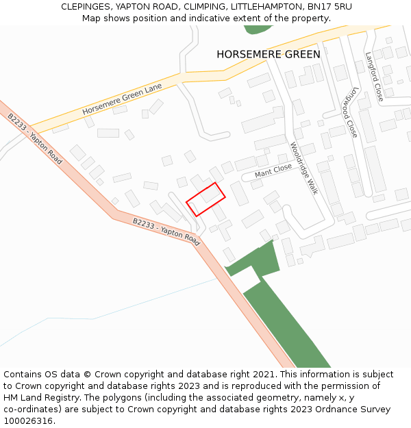 CLEPINGES, YAPTON ROAD, CLIMPING, LITTLEHAMPTON, BN17 5RU: Location map and indicative extent of plot