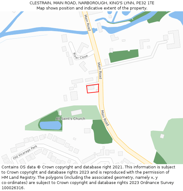 CLESTRAIN, MAIN ROAD, NARBOROUGH, KING'S LYNN, PE32 1TE: Location map and indicative extent of plot