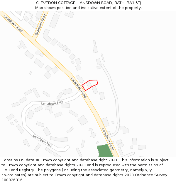 CLEVEDON COTTAGE, LANSDOWN ROAD, BATH, BA1 5TJ: Location map and indicative extent of plot