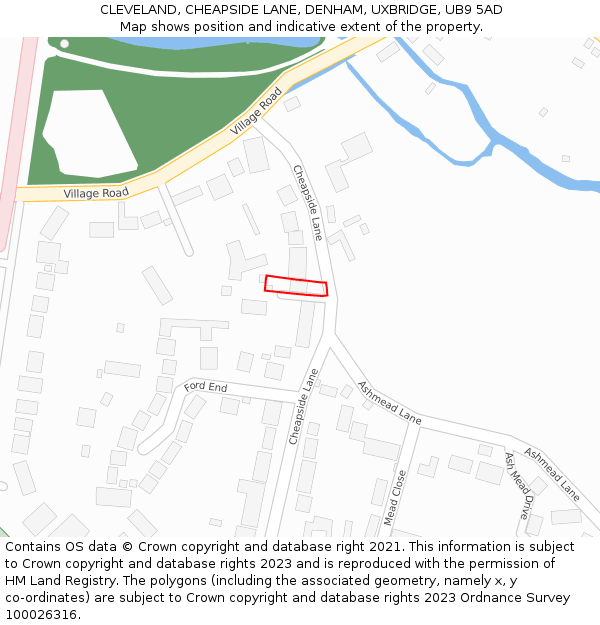 CLEVELAND, CHEAPSIDE LANE, DENHAM, UXBRIDGE, UB9 5AD: Location map and indicative extent of plot