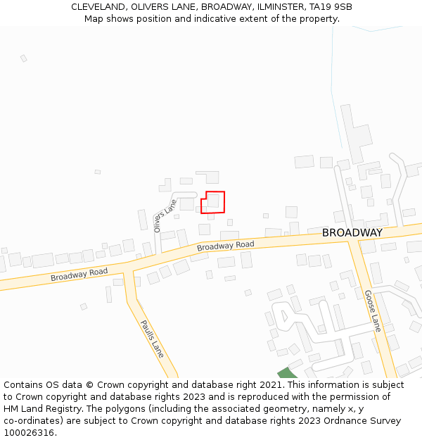 CLEVELAND, OLIVERS LANE, BROADWAY, ILMINSTER, TA19 9SB: Location map and indicative extent of plot