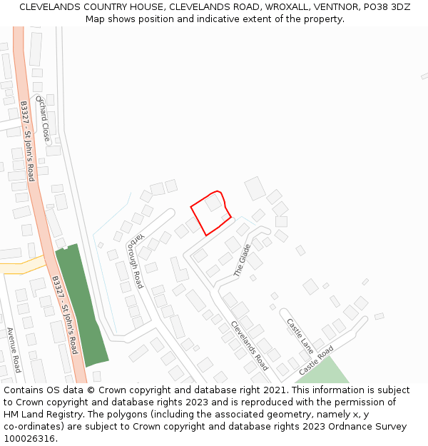 CLEVELANDS COUNTRY HOUSE, CLEVELANDS ROAD, WROXALL, VENTNOR, PO38 3DZ: Location map and indicative extent of plot