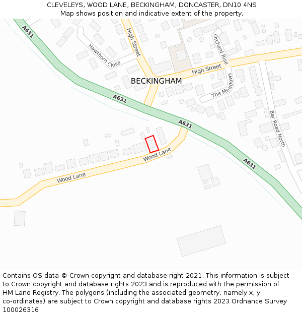 CLEVELEYS, WOOD LANE, BECKINGHAM, DONCASTER, DN10 4NS: Location map and indicative extent of plot