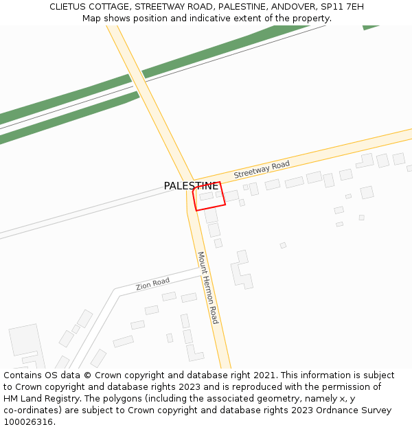 CLIETUS COTTAGE, STREETWAY ROAD, PALESTINE, ANDOVER, SP11 7EH: Location map and indicative extent of plot