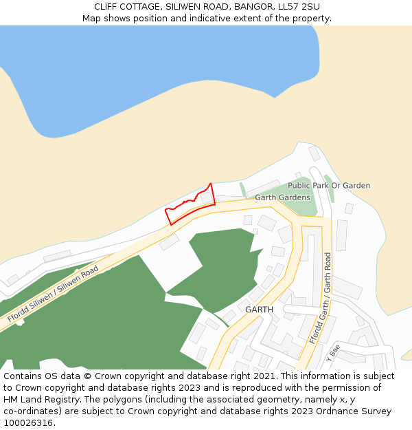 CLIFF COTTAGE, SILIWEN ROAD, BANGOR, LL57 2SU: Location map and indicative extent of plot