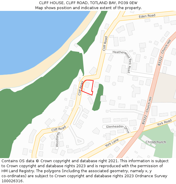 CLIFF HOUSE, CLIFF ROAD, TOTLAND BAY, PO39 0EW: Location map and indicative extent of plot