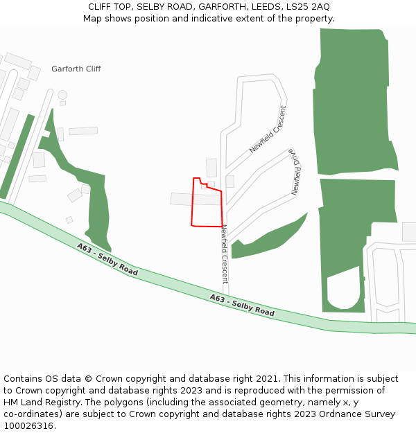 CLIFF TOP, SELBY ROAD, GARFORTH, LEEDS, LS25 2AQ: Location map and indicative extent of plot