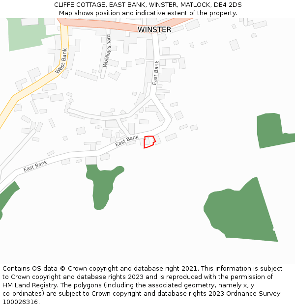 CLIFFE COTTAGE, EAST BANK, WINSTER, MATLOCK, DE4 2DS: Location map and indicative extent of plot