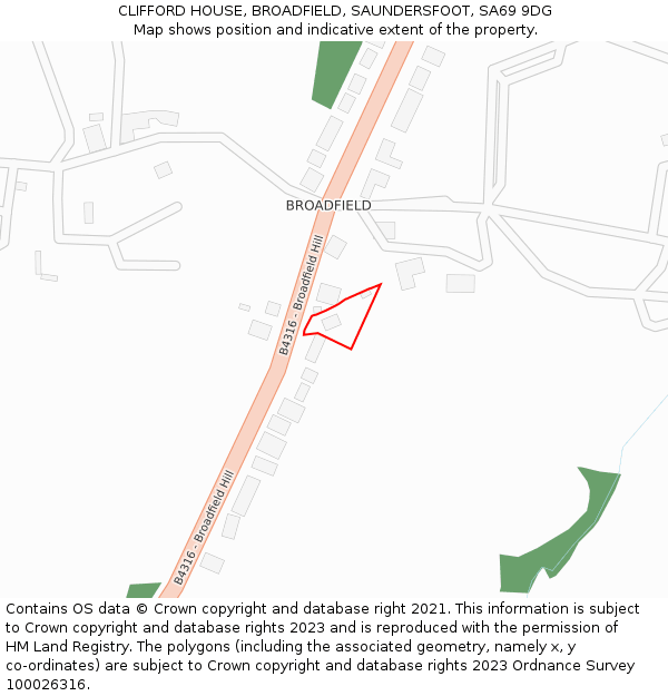 CLIFFORD HOUSE, BROADFIELD, SAUNDERSFOOT, SA69 9DG: Location map and indicative extent of plot