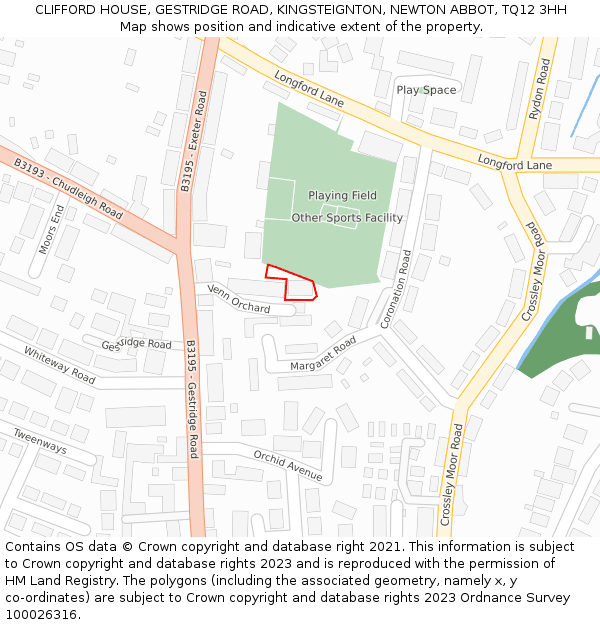 CLIFFORD HOUSE, GESTRIDGE ROAD, KINGSTEIGNTON, NEWTON ABBOT, TQ12 3HH: Location map and indicative extent of plot
