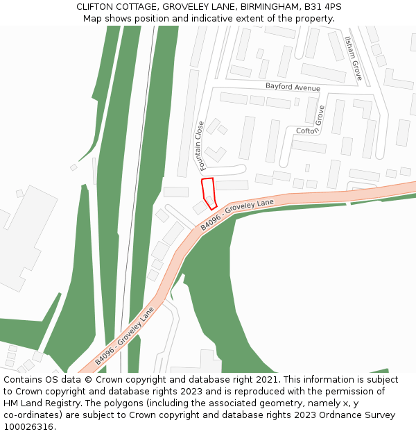 CLIFTON COTTAGE, GROVELEY LANE, BIRMINGHAM, B31 4PS: Location map and indicative extent of plot