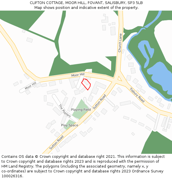 CLIFTON COTTAGE, MOOR HILL, FOVANT, SALISBURY, SP3 5LB: Location map and indicative extent of plot