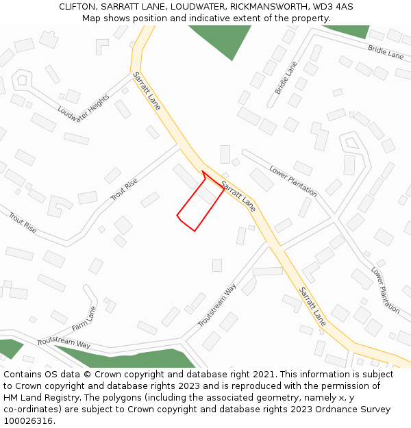 CLIFTON, SARRATT LANE, LOUDWATER, RICKMANSWORTH, WD3 4AS: Location map and indicative extent of plot