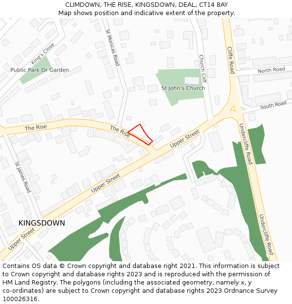 CLIMDOWN, THE RISE, KINGSDOWN, DEAL, CT14 8AY: Location map and indicative extent of plot