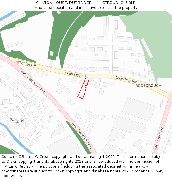 CLINTON HOUSE, DUDBRIDGE HILL, STROUD, GL5 3HN: Location map and indicative extent of plot