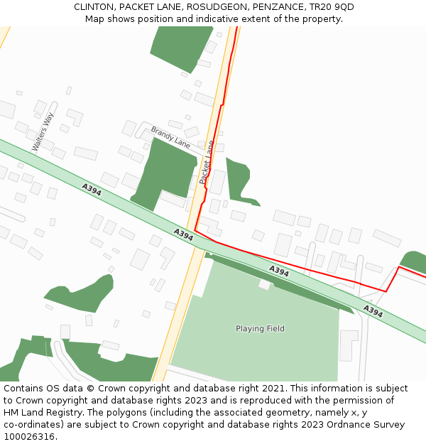 CLINTON, PACKET LANE, ROSUDGEON, PENZANCE, TR20 9QD: Location map and indicative extent of plot