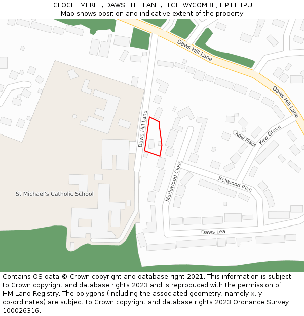 CLOCHEMERLE, DAWS HILL LANE, HIGH WYCOMBE, HP11 1PU: Location map and indicative extent of plot