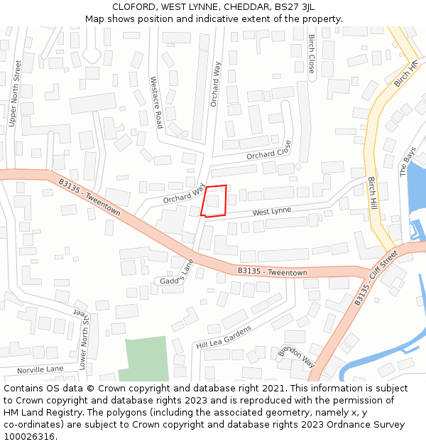 CLOFORD, WEST LYNNE, CHEDDAR, BS27 3JL: Location map and indicative extent of plot