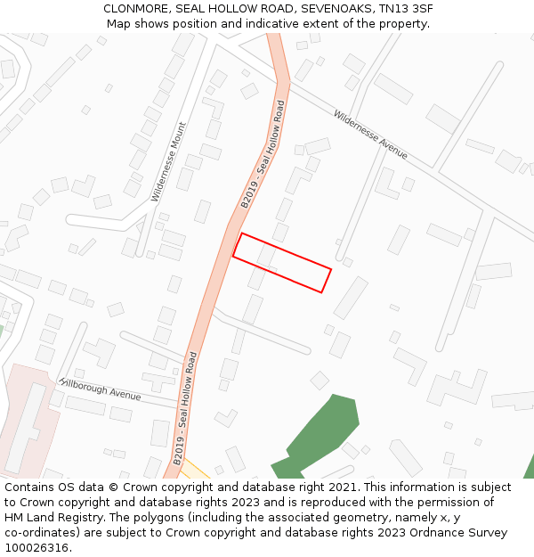 CLONMORE, SEAL HOLLOW ROAD, SEVENOAKS, TN13 3SF: Location map and indicative extent of plot