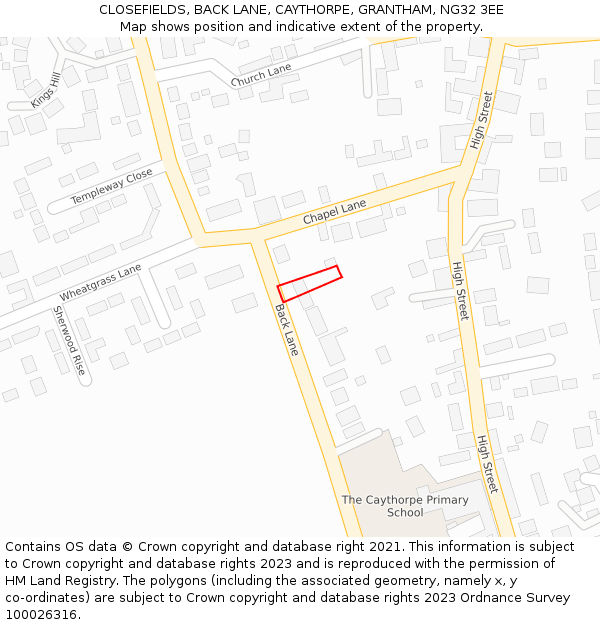 CLOSEFIELDS, BACK LANE, CAYTHORPE, GRANTHAM, NG32 3EE: Location map and indicative extent of plot