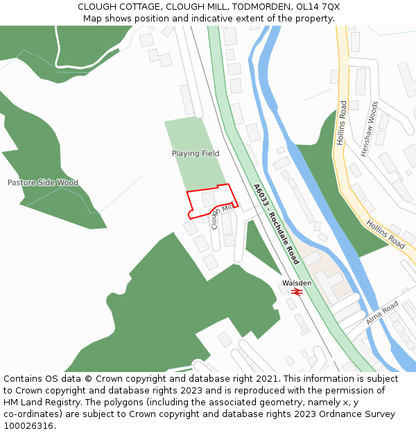 CLOUGH COTTAGE, CLOUGH MILL, TODMORDEN, OL14 7QX: Location map and indicative extent of plot