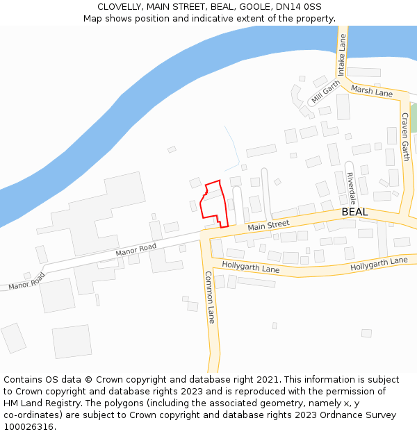 CLOVELLY, MAIN STREET, BEAL, GOOLE, DN14 0SS: Location map and indicative extent of plot